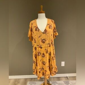 torrid Mustard Paisley V-Neck Mini Dress
